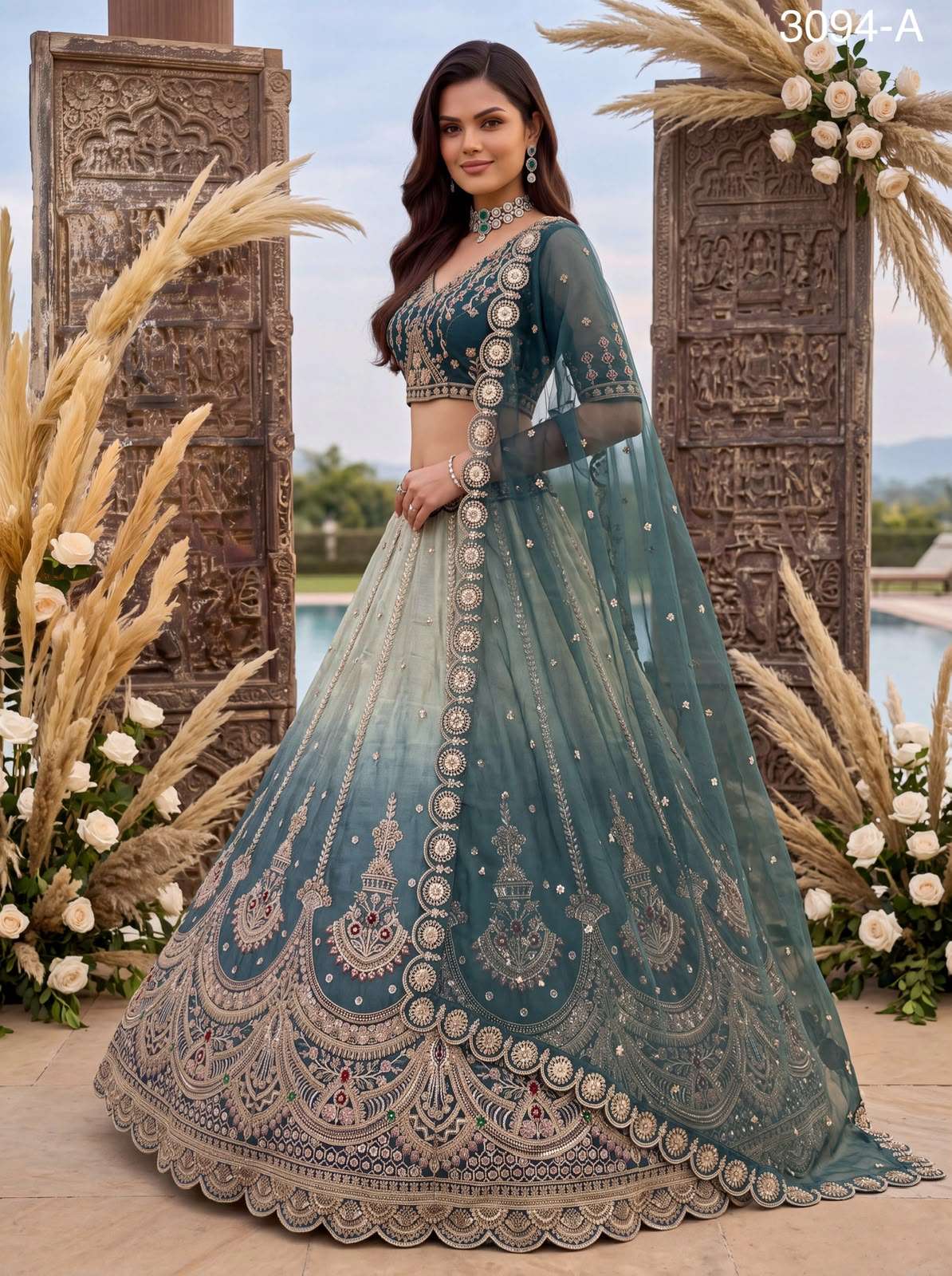 Art Of beautiful Work in Shaded Color Designer Chandnia Silk fabric Lehenga Choli Wholesale in surat 3094